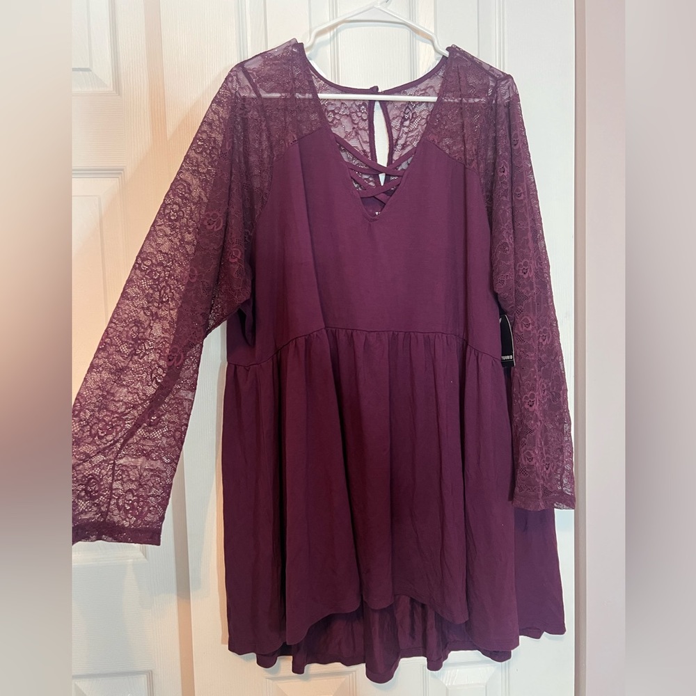 TORRID SZ 4 SUPER SOFT & LACE GRAPE PURPLE LATTICE BABYDOLL TOP